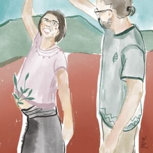 Il·lustració d'una parella ballant durant l'embaràs