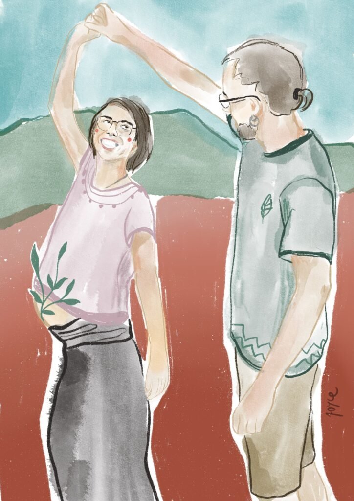 Il·lustració d'una parella ballant durant l'embaràs