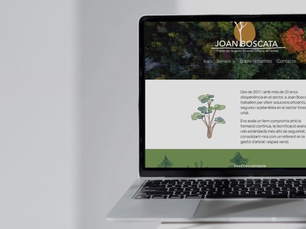 Web de Joan Boscata, serveis forestals, vista en un portàtil