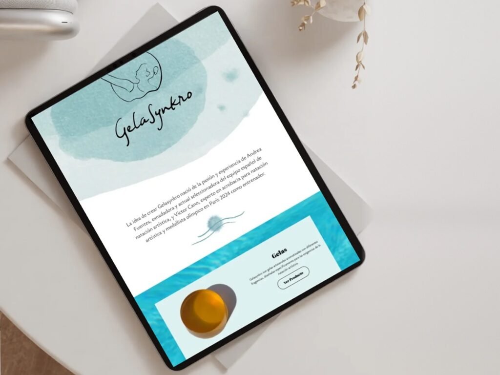 Botiga online de Gelasynkro, gelatina per a natació artística, vista en una tauleta