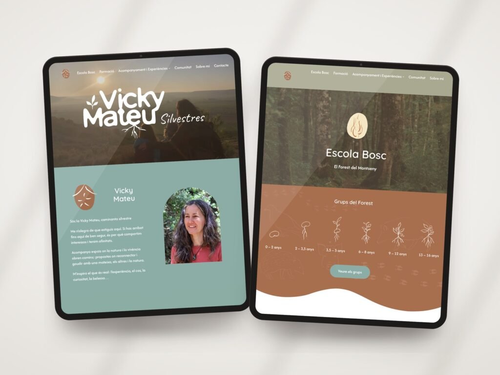 Web de Vicky Mateu, pedagogia de natura, vista en dues tauletes